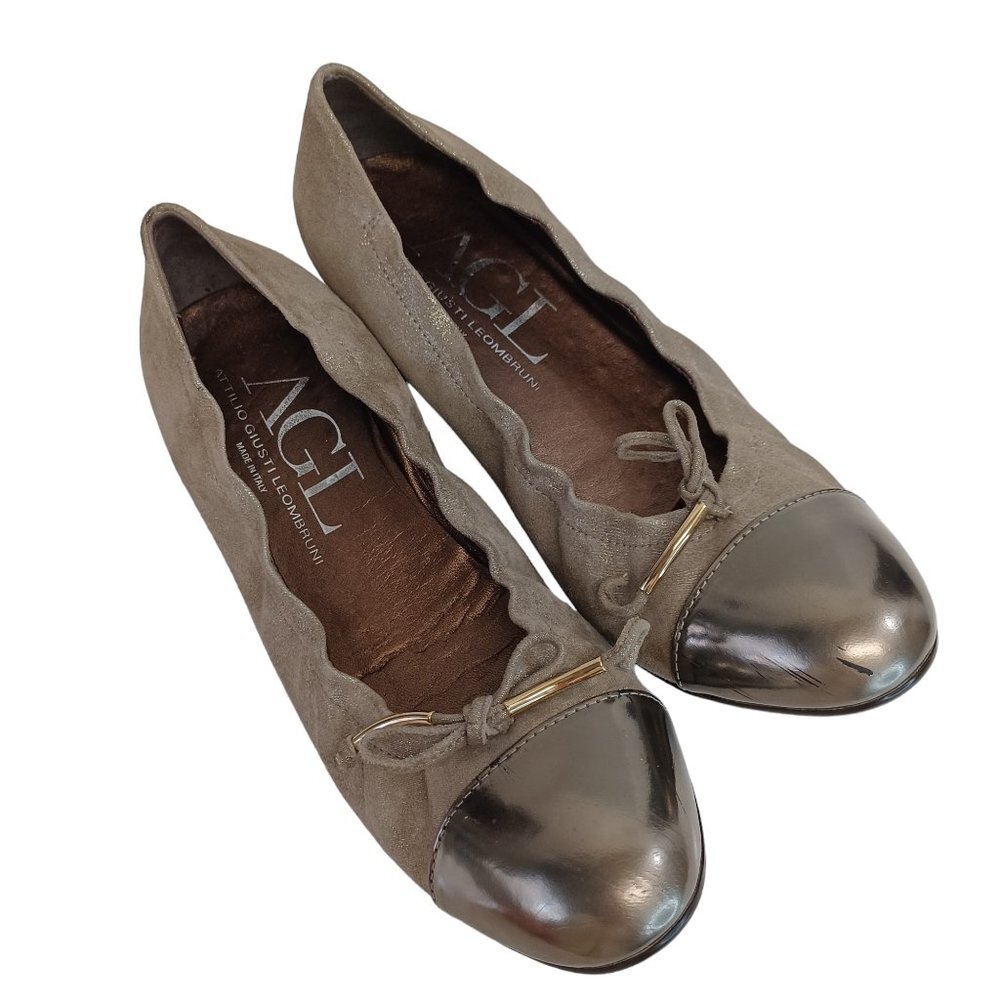 AGL Shoes Attilio Giusti Leombruni Ballet Metallic Leather Cap Toe Womens US 8.5